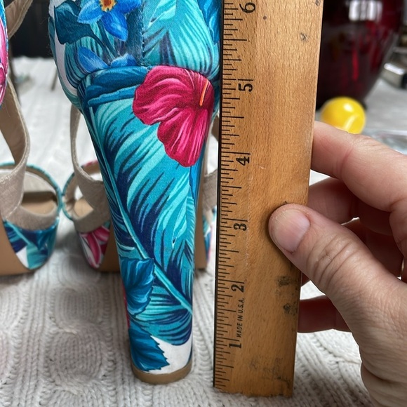 Women’s sz 7 shoedazzle Natalia 5” heels tropical platform chunk crossed strap - Picture 7 of 14